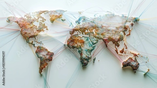 Obraz World map with connection lines