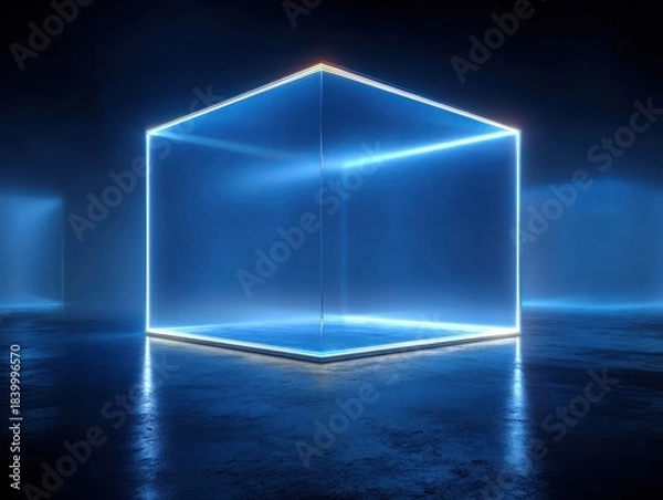 Obraz a minimalistic design glowing neon exhibition box in a shape of a cube