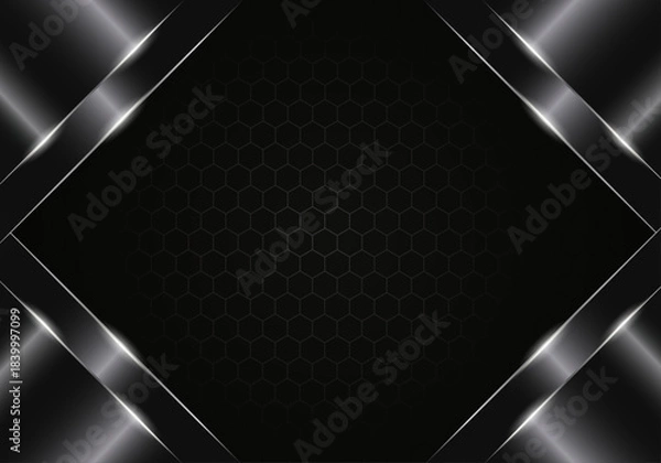 Obraz Sleek Dark Hexagonal Grid Background with Luminous Metallic Borders
