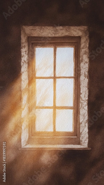 Obraz Captivating Sunlit Window: A Serene Glimpse Into Architectural Warmth and Artistic Elegance Captured in Watercolor Beauty