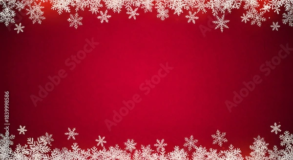 Obraz Red christmas background with white snowflakes border elegant winter season concept template design for festive holiday