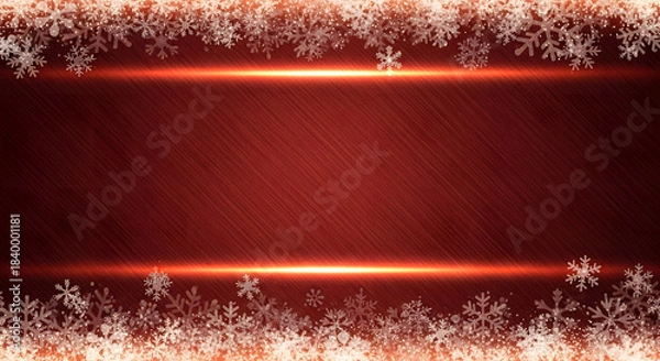 Obraz Festive red christmas background with glowing light rays and decorative snowflakes border winter holiday celebration concept