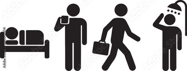 Fototapeta PrintDaily routine icons showing sleep drink work and shower