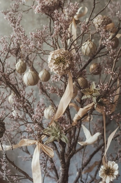 Obraz Festive tree with flowers and ornaments