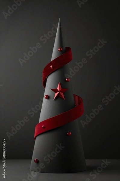 Obraz Christmas tree with red ribbon and star