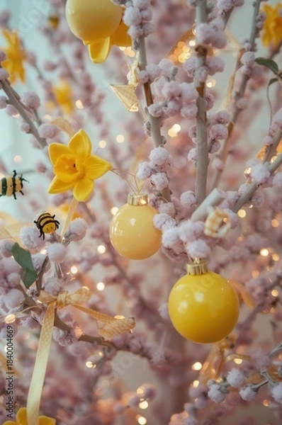 Obraz Spring tree with yellow decorations