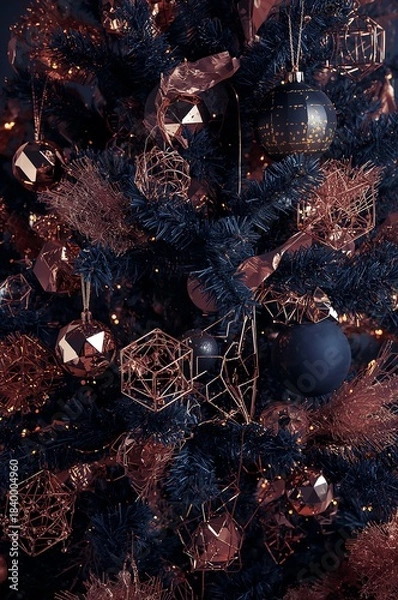 Obraz Decorated Christmas tree with copper ornaments