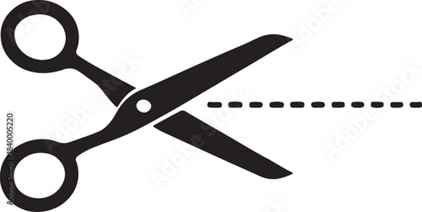Fototapeta PrintBlack scissors cutting a dashed line on a white background