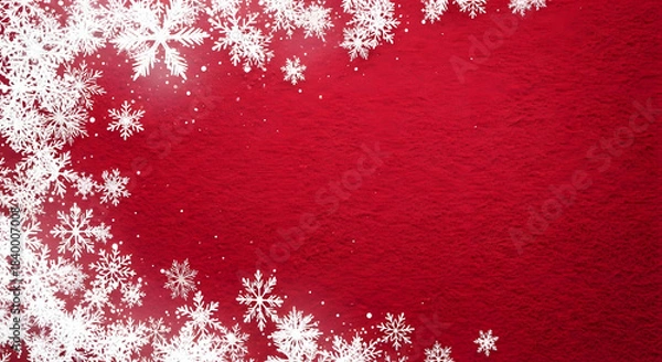 Obraz Deep red christmas wood background with white snowflakes on the corner winter holiday template design