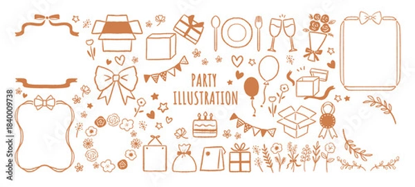 Obraz 手描きのおしゃれなパーティーフレームセット　イラスト