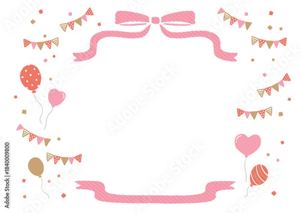 Obraz 風船と紙吹雪とリボンのフレーム　誕生日・イベント