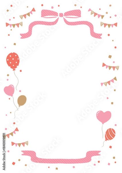 Obraz 風船と紙吹雪とリボンのフレーム　誕生日・イベント