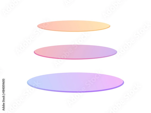 Obraz Three distinct gradient ovals floating independently in a row, a Rounded 3d gradient glass layer.