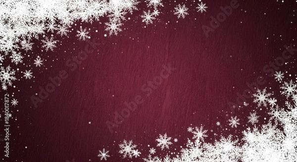 Obraz Dark red grunge christmas background with heavy snow falling and elegant snowflake border