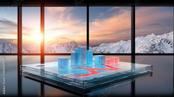 Fototapeta Modern Data Analysis Presentation With Mountain Sunset View