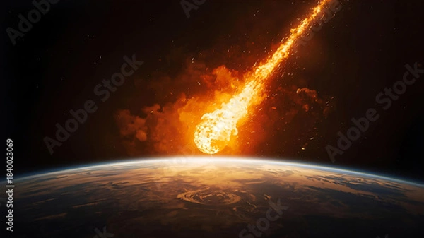 Obraz 地球に落下する隕石のイメージイラスト
