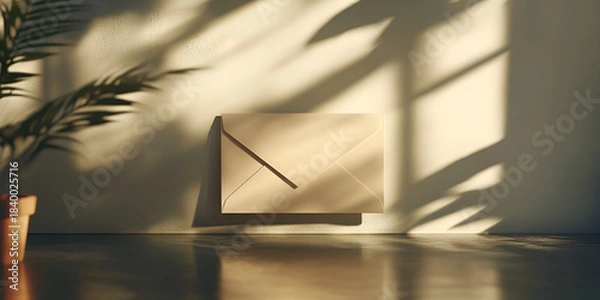 Fototapeta Envelope Mockup on Clean Reflective Table Surfac