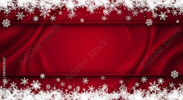 Obraz Christmas red background with white snowflake border and horizontal frame holiday design template