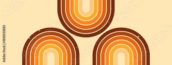 Fototapeta Retro groovy background with a stripe warm color rainbow.