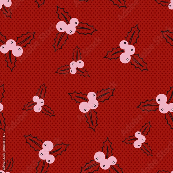 Obraz Red and Pink Holly Berries Vector Seamless Pattern