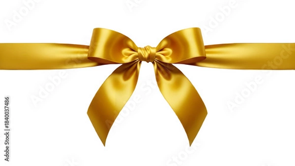 Obraz Luxurious golden satin ribbon bow tied elegantly against a stark black background.