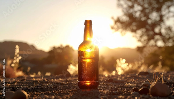 Fototapeta sillhouette of a single bottle against soft diffused backlight, gentle glow