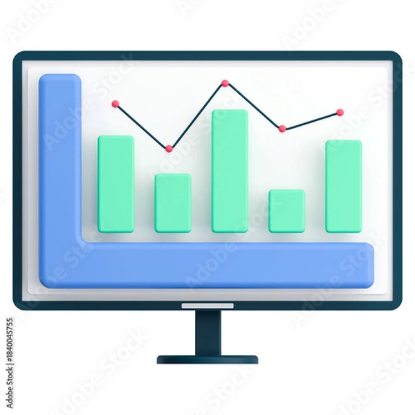 Fototapeta 3D Data Analytics Chart on Computer Monitor