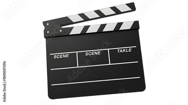 Fototapeta Open black clapperboard isolated on a black background representing filmmaking and video production
