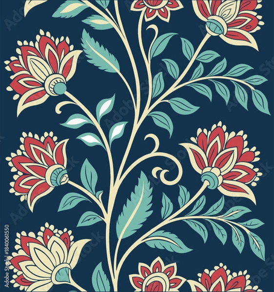 Obraz Stylized Chintz Floral Pattern on Dark Blue Background