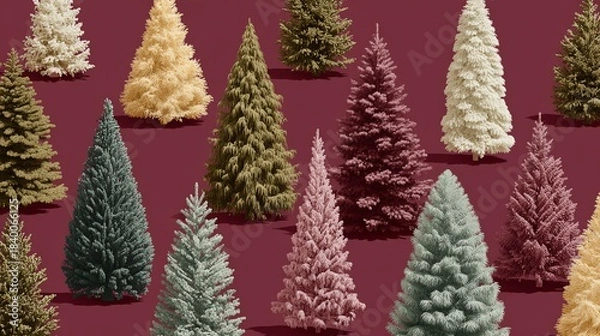 Obraz Various Christmas trees on a solid color background 