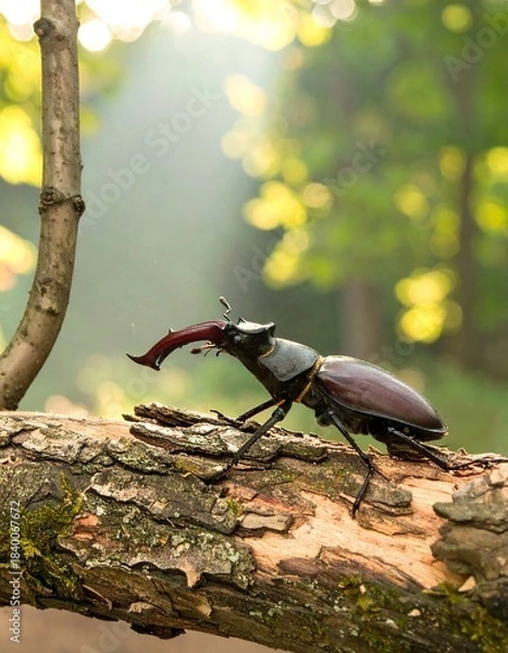 Obraz Stag beetle on a tree branch