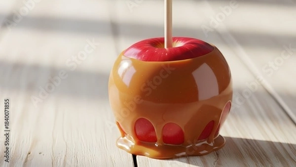 Fototapeta Caramel Apple with Wooden Stick