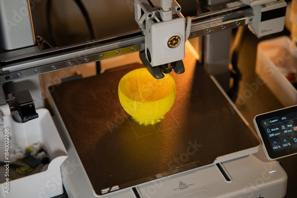 Fototapeta A student man print prototype on 3D printer