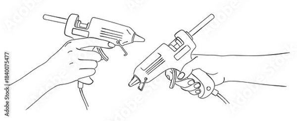 Obraz グルーガンを持つ手のイラストセット（DIY・手芸）,ホットメルトガン,接着剤,工具,工作,シンプル,ベクター