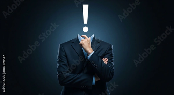 Fototapeta man in dark business suit with a question mark hovering above his head