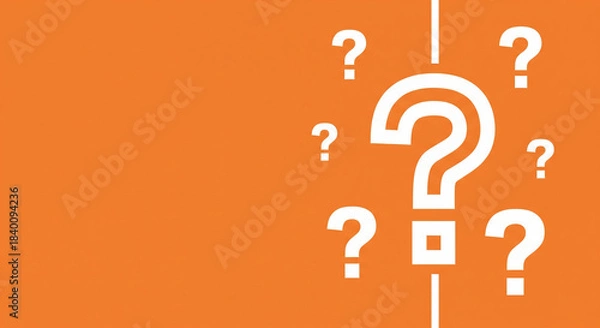 Fototapeta multiple question marks on orange background with copy space