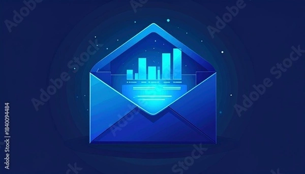 Fototapeta email envelope with glowing bars inside isolated on blue background