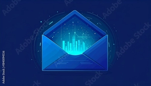 Fototapeta envelope with glowing futuristic cityscape on transparent background