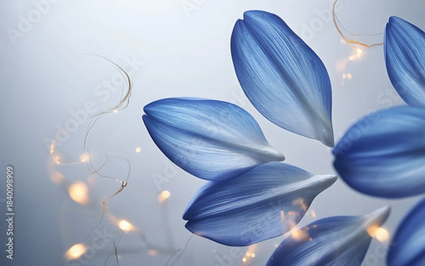 Obraz Close-up of Blue Flower Petals with Golden Light Streaks