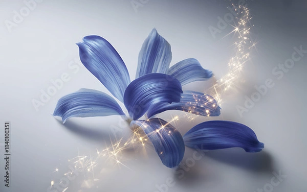 Obraz Blue Flower Petals with Sparkling Golden Trails graphic