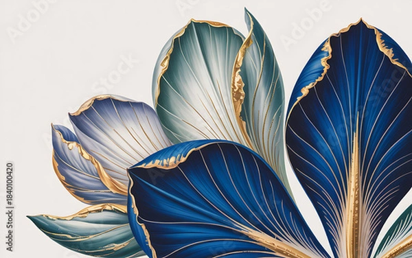 Obraz Abstract Blue and Teal Petals with Gold Edges floral