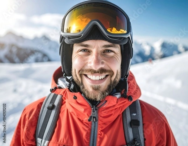 Obraz Smiling skier in winter mountains
