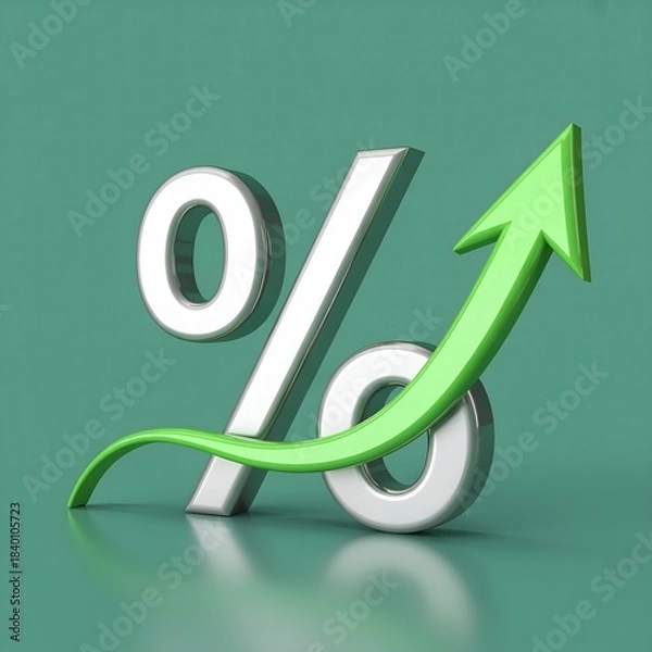 Fototapeta Percentage Symbol with Green Upward Arrow, Symbolizing Growth and Success