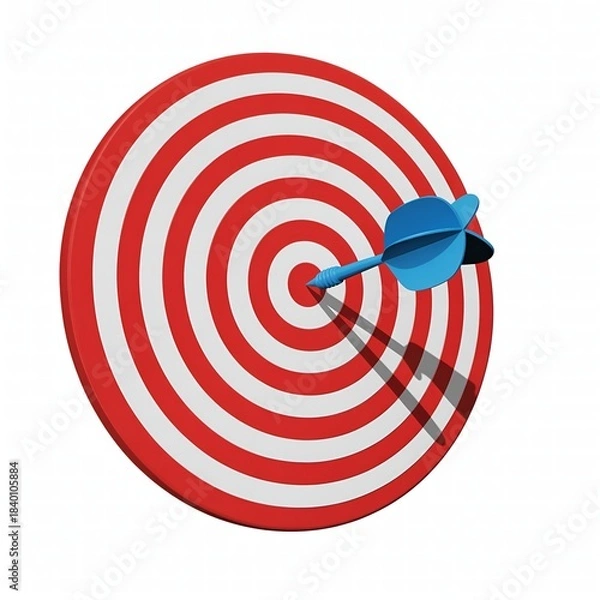 Fototapeta A blue dart hits the bullseye of a red and white target
