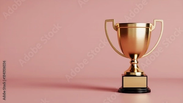 Fototapeta A gleaming golden trophy stands on a pink background, symbolizing achievement