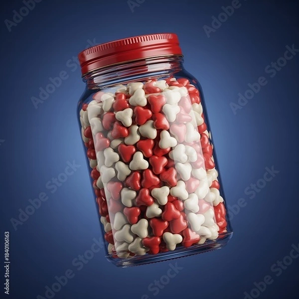 Fototapeta Glass Jar Filled with Red and White Heart-Shaped Candies
