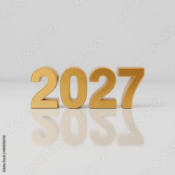 Fototapeta Golden 3D Numbers "2027" Reflecting on a White Surface