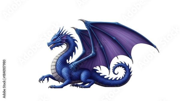 Obraz Blue dragon with purple wings on black background mythical creature