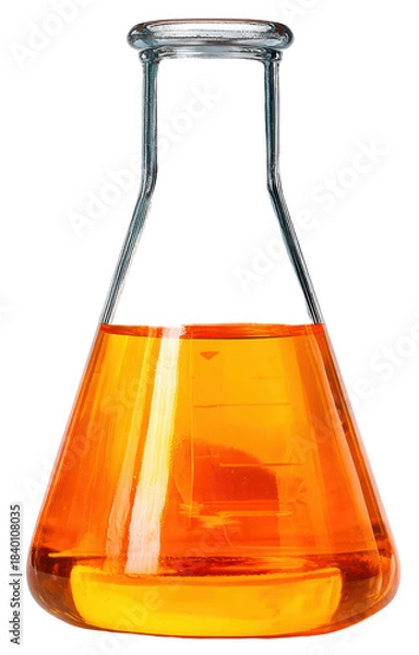Fototapeta laboratory flask with orange liquid isolated on transparent background