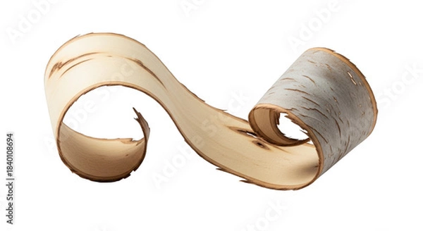Obraz Curled Birch Bark Strip Against Black Background wood natural